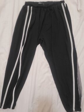 Black Track Pants with White Side Stripes